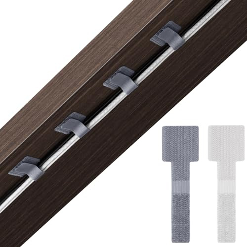 Untertisch-Kabelmanagement-Klettbänder,Trilancer Selbstklebende Kabelorganizer mit Klettverschluss, Flexible Kabelclips für Wände, Küchengeräte, TVs & Computer, Weiß & Grau (30 Stück)