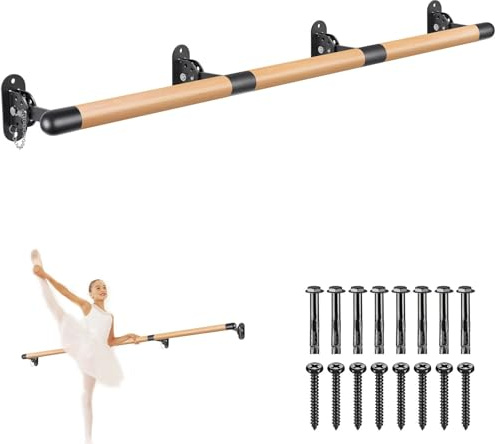 Kipika Wall-Mounted Traditional Solid Wood Ballet Barre System, Freestanding Ballet Barre, Stretching/Dancing Barre for Home Training, Durable Metal Support, Height-Adjustable (approx. 251 cm)