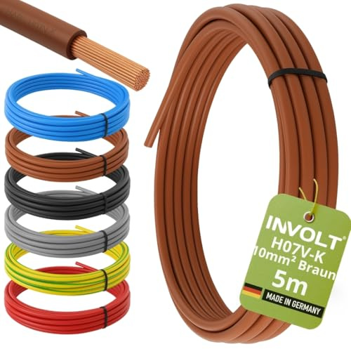 H07V-K - Câble flexible en PVC, 5 m, 10 mm², couleur marron, fabriqué en Allemagne