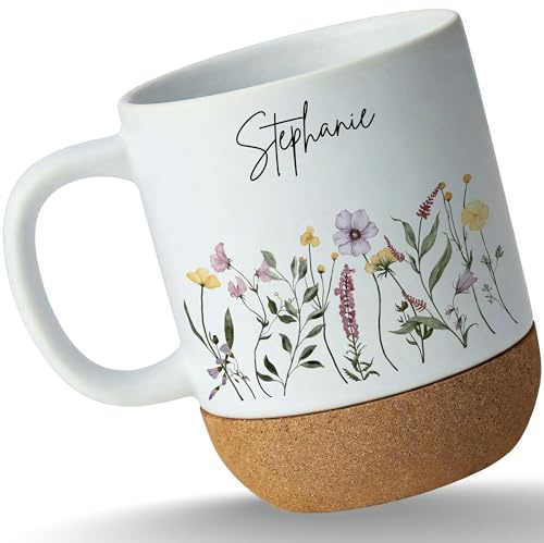 Tasse Untersetzer Kork - Blumen & Pflanzen - Wildblumen Name - personalisierte Geschenke Mama Freundin Schwester - 330 ml - Weiß Matt