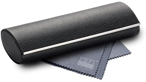FEFI Brillenetui Hardcase - Leder-Look oder samtig glänzend, mit Chrome-Metall Leiste, inkl. Mikrofasertuch - Hartschale Magnetverschluss Brillenetui Damen Unisex