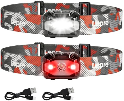 Lepro Linterna Frontal LED Recargable, Frontal Doble Opción USB o AAA 2 PCS | 10 Modos de Luz con Luz Rojo, Impermeable IPX4, Linterna Cabeza para Camping, Excursión, Reparaciones, Pesca