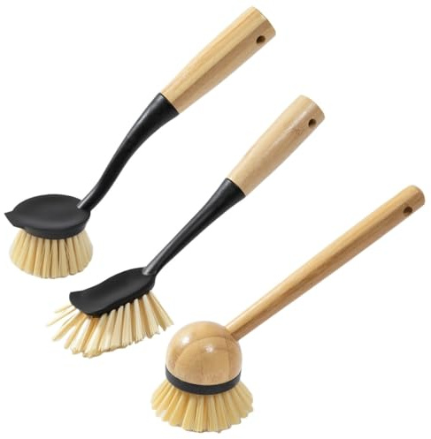 ZYNCUE Spülbürste aus Holz mit langem Griff, 3er-Pack Topfreinigung Küche, nachhaltiges Holz und für PP-Borsten, Verwendung