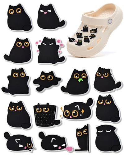 MOPZIJA 16 Pcs Ciondoli Per Scarpe A Forma Di Gatto Nero, Ciondoli Per Scarpe Decorativi Spille, Pins Crocs, Charm Crocs, Decorazioni Per Scarpe Per Bambini E Adulti
