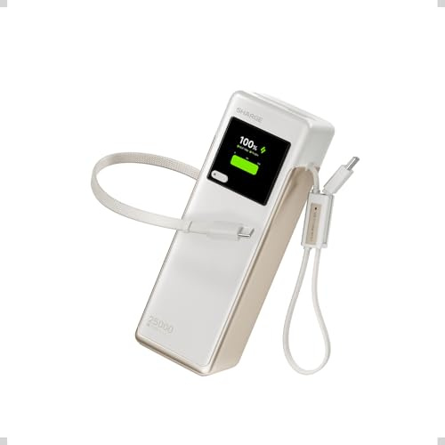SHARGE 170W Laptop Powerbank 25000mAh mit TFT Display und 4 Anschlüssen | HyperTower 170 mit 2 ausziehbaren USB-C-Kabel, 3x USB-C + 1x USB-A, Schnellladen tragbares für Reisen/Büro für MacBook Pro