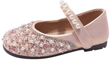 Zapatos de princesa para niñas, bailarinas con hebilla ajustable, zapatos brillantes elegantes Mary Jane con lentejuelas, zapatos de vestir para boda, zapatos de fiesta festivos, rojo, 23 EU
