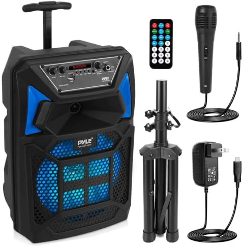 Pyle bärbart Bluetooth PA-högtalarsystem – 400 W utomhushögtalare med fjärrkontroll, mikrofon, mikrofoningång, festbelysning, MP3-/USB-/SD-kortläsare och FM-radio
