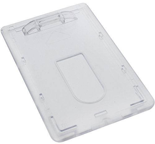 3 Pack - Slim Heavy Duty Badge Holders - Hard Plastic Clear Polycarbonate (Holds 1 Card) Rigid Top Load Single Card Case - Vertical Easy Access Thumb Slide Hole & ID Protection by Specialist ID