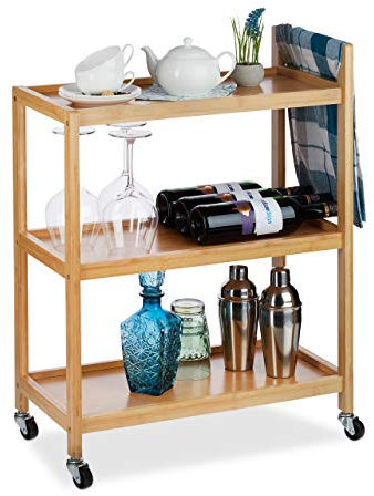 Relaxdays Carrito Cocina con 3 Niveles, Bambú, Marrón, 76 x 58 x 30 cm