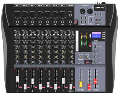 G-MARK MR80S Professional Audio mixer mixing Console 8 channels with MP3 Player +48V Phantom Power USB Bluetooth Reverb for stage