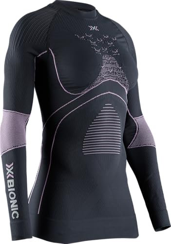 X-Bionic Energy Accumulator 4.0 Round Neck Long Sleeves, Strato Base Camicia Funzionale Donna, Charcoal/Magnolia, XS