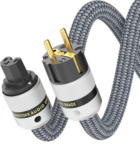 Monosaudio P083 High End Netzkabel 1,5M Kupferabschirmung, 2 Polig HiFi OFC Audiophil Stromkabel AC Kaltgerätekabel,16mm Schukostecker+IEC C15 Buchse für DVD/Verstärker/Decoder/Subwoofer/AMP