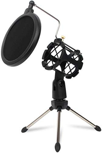 Depusheng support de condensateur de studio réglable trépied de bureau pour support de microphone micro avec couvercle de filtre pare-brise