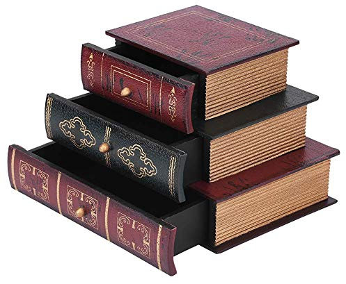 Organisateur de Bureau, Boîte en Bois Style Vintage, en Forme de Livre, 3 Tiroirs, Faite à la Main, Étui de Rangement de Bijoux, Décoration ou Prises de Photos