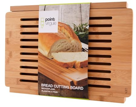 Point Virgule Brotschneidebrett mit krümelrost, Schneidebrett mit Auffangschale, Schneidebrett Brot, 40x27x3,5cm