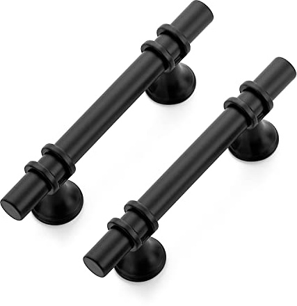 Ravinte 30 Pack 5 Inch Cabinet Pulls Kitchen Cupboard Handles with Round Base Matte Black Drawer Pulls Cabinet Handles 5 Length, 3 Hole Center
