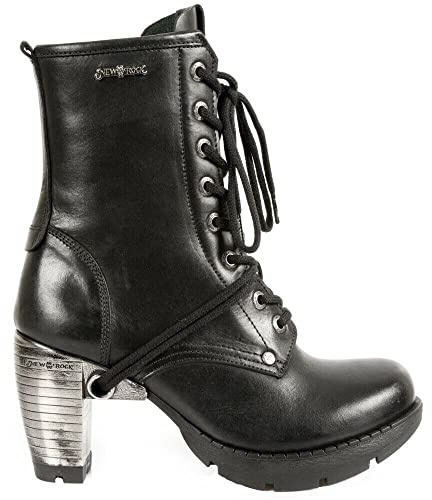 New Rock Trail M-TR001-S1 GOTH ROCK Ankle BOOTS Black Leather Fashion Punk Shoes 38