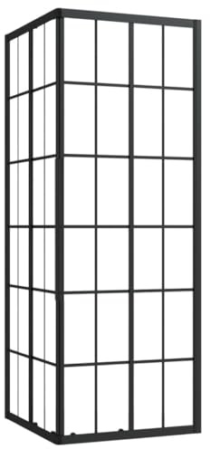 vidaXL Shower Cabin with ESG Safety Glass, Aluminum Profile, Clear Glass Side Panels, Aesthetic Black Grid Printing, and User-Friendly Installation - 31.5 x 31.5 x 70.9