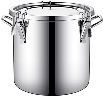 Stainless Steel dispenser, Rice Cereal Grain Coffee Bean Containers, Kitchen Food Flour Oil Milk Storager Bucket, w/Handles, Lid, Locking Clamp (Color : Silver, Size : Capacity 50L)