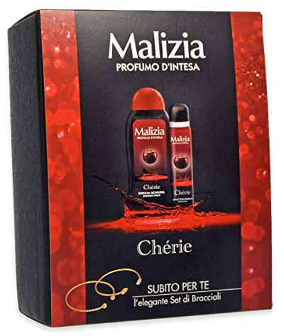 Malizia Chérie-Geschenkset mit 1 x Verführung Deodorant 100 ml + 1 x Schaumdusche 300 ml + elegantes Armband-Set als Geschenk.