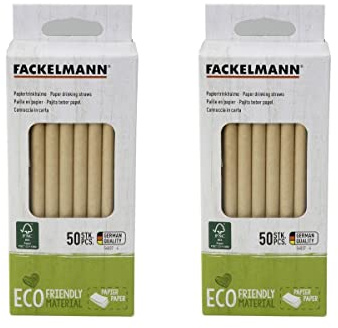 Fackelmann 9986850 små bruna papperssugrör, 2 uppsättningar med 50, 100 små sugrör av kartong, FSC-papper, 15 x 0,8 cm