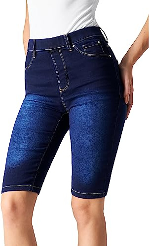 CityComfort Short Femme en Jean Bermuda Femme Jegging Confort Stretch Short Genou Femme avec Poches Vêtements Femme Fille Ado Été Coton Coupe Slim Extensible Taille Élastique (Bleu Foncé, 40)
