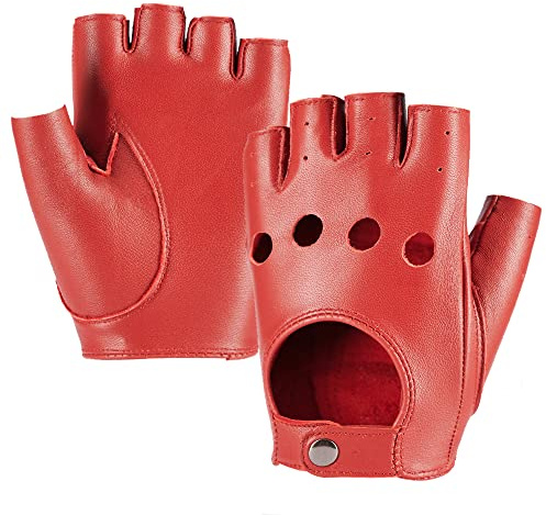 Damen Fingerlose Schaffell Autofahrer Lederhandschuhe Rock Punk Handschuhe