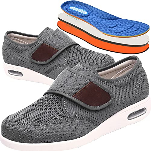 Chaussures Orthopédiques pour Diabétiques Chaussures de santé pour homme et femme Idéal comme chaussures de rééducation Pieds Gonflés Plus âgés,Gris,42 EU