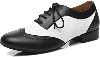 LITNERMIA Zapatos de Baile Latino Hombre Moderno de tacón bajo Tango Salsa Jazz Zapatos de Danza para Hombre con tacón,AL421 Negro Blanco 2.5cm Tacón,46 EU