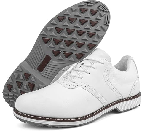 Scarpe da Golf Maschile, Pelle Business Spikeless Stivali, Sneaker Classico Traspirante Non-Slip Casual White, 41