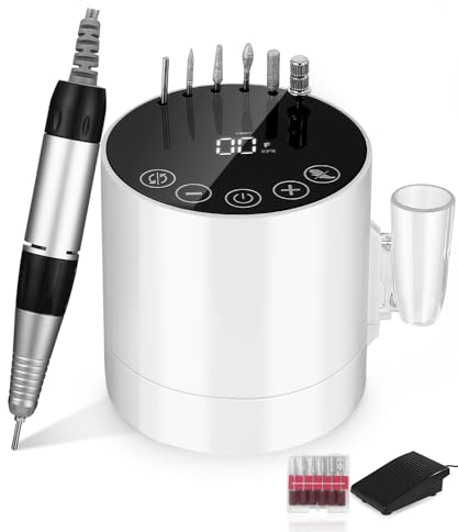 jutyum Nagelfräser für Gelnägel, 35000 U/Min, Elektrische Nagelfeile mit Lcd-Display, Fräser für Gelnägel, Elektrische Nagelfeilen für Gelnägel, Nagelfeile Elektrisch mit Fußpedal, 6 Tlg