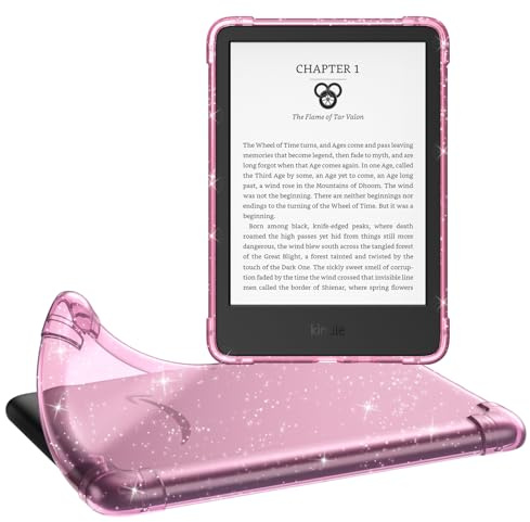 MoKo Étui Compatible avec 6 All-New Kindle (11th Generation-2022 Release), Housse de Protection Premium Flexible en TPU, Coque Arrière Transparente Souple Anti-Chutes, Fleurs Rose Paillettes