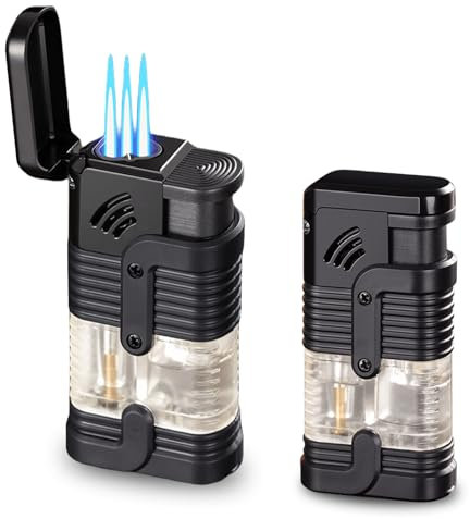 2 Stück Feuerzeug, Feuerzeug Gas Nachfüllbar, Sturmfeuerzeug mit 3 Jet-Flammen, Sicherheitszünder für Küche, Gebäck, Camping, Kochen (Ohne Gas)