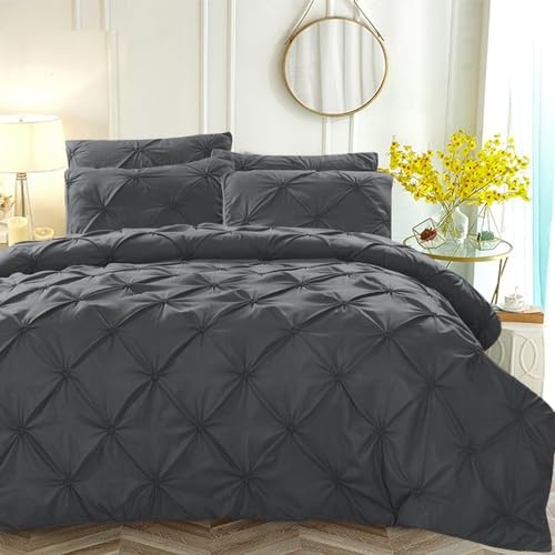Luofanfei Plissee Bettwäsche 135x200 Grau Dunkelgrau Pinch Pintuck Plisseefalten Bettwäsche Set Einfarbig Geometrisch Quetschfalten Microfaser Gedruckt Bettbezug 135 x 200 Einzelbett
