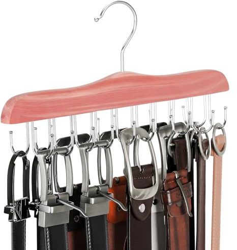 TOPIA HANGER Belt Hanger for Closet, Cedar Wooden Hangers with 20 Rotatable Hooks, Closet Organizers and Storage for Bra, Tank Top, Tie, Purse, Hat, Necklace- CT48U