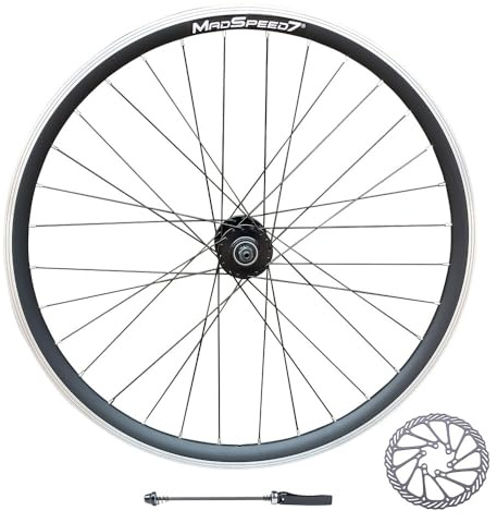 Madspeed7 QR 27.5 650b (ETRTO 584x19) MTB Mountain Bike FRONT Wheel + 160mm Disc Brake Rotor - Sealed Bearings Hub 9x100mm QR - Double Wall - 32x Black Spokes