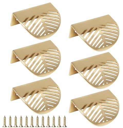 Sixfolo 6 Stück Goldene Schrankgriffe Blattform,32mm Lochabstand | Versteckte Schubladengriffe Gold,Möbelgriffe Blatt aus Zinklegierung mit Schrauben für Möbel Küchentür Griffe Deko