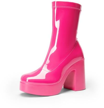 DREAM PAIRS Stivaletti da donna con plateau grosso, tacco alto, punta quadrata, leggeri, comodi, per feste, stivaletti da donna, Rosa acceso, 41 EU