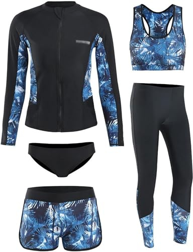 oneforus Damen Neoprenanzug, 5 Teiliges Set UV-Schutz Surfanzug, Langarm Sommer Sportlicher Elastischer Tauchanzug, Split-Badeanzug für Surf Schnorchel Kajak Trockenanzüge