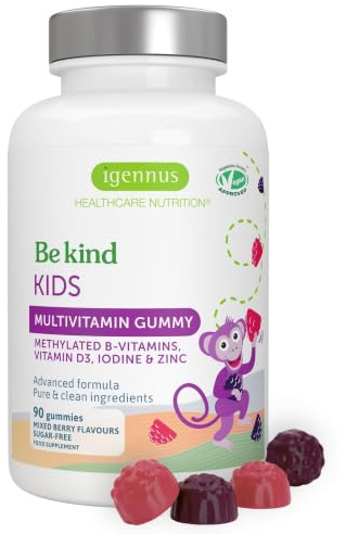 Avancerad Multivitamin Vingummi för Barn, Aktiv Formel med Metylerade B-vitaminer och Vitamin D, Rena Ingredienser, För Barn Över 4 år, Sockerfri Bärsmak, 90 Veganska Vingummin, av Igennus