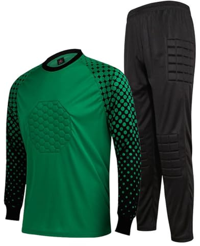 AIGOUT Maglie e pantaloni da portiere da calcio per bambini e ragazzi, Verde, 11-12 Years