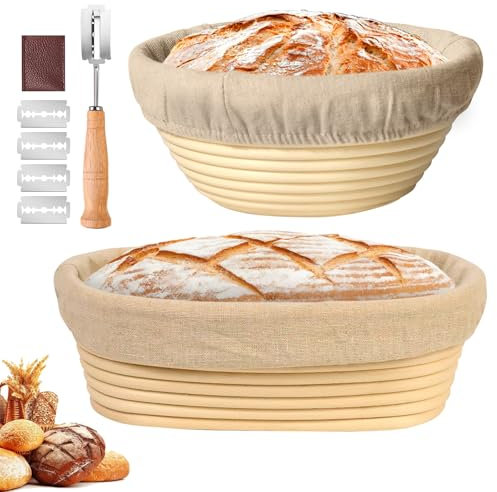 Set di 2 Cestino da Lievitazione per Pane, Cestini Lievitazione Pane, Cestini Pane, per Il Pane, per Impasto di Pane, Pizza E Pasticceria, con Coltello da Panettiere