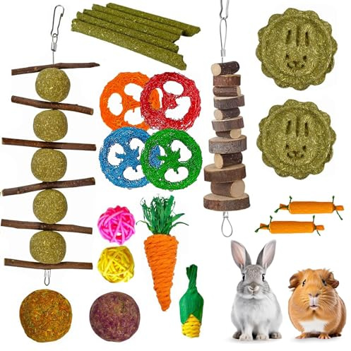 lisetar 21-pack kaninleksaksset, naturliga tuggleksaker för kanin, hamster, marsvin och chinchilla, äppelträ timothy höpinnar för små djur tandsprickning