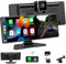 Wireless Car Stereo for Apple Carplay Android Auto with 4K Dash Cam Front, 10.26 Touch Screen CarPlay Car Radio, Loop Recording,1080P Rear Camera, Mirror Link,GPS Navigation,Bluetooth,64G TF, Siri/FM