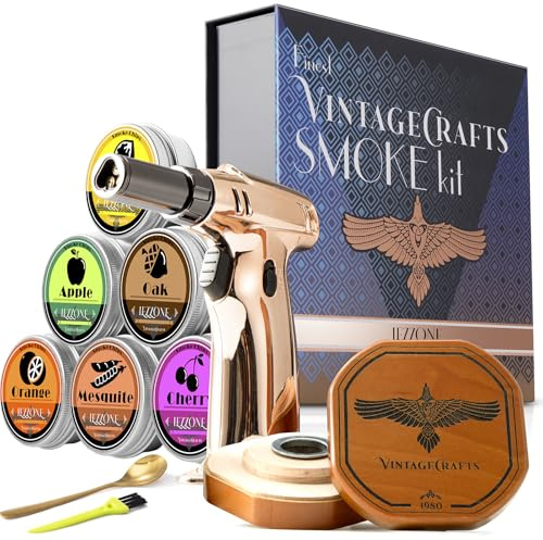iEZZONE Whiskey Smoker Kit with Torch, Bourbon Smoker Kit, Old Fashioned Cocktail Smoker Kit, Smoker Whiskey Gift for Birthday Whiskey Gifts for Men, (Without Butane)