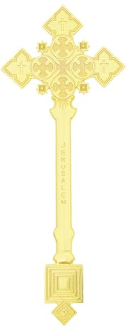 RZRHMUHN 23 cm etiopiskt ortodoxt kors, guldpläterad zinklegering, kyrkaltaltare, religiös dekor, kristen gåva (E-guld)