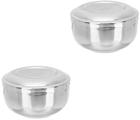 Cabilock 2pièces Bol De Riz Coréen Acier à Double Avec Couvercle Récipient Alimentaire Pour Cuisine Et Restaurant Bol à Soupe Pratique Et