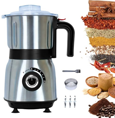 Versatile Kitchen Grinder | 500W Electric Mill | Grinds Spices, Nuts, Grains, Coffee | 3 Stainless Steel Blades | Wet & Dry Use (Black)