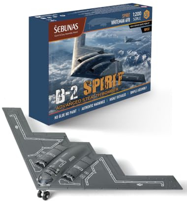 SEBUNAS 1:200 B-2 Spirit Tarnkappenbomber Steckbausatz Militär Spielzeug | 20 Teile, ohne Kleben, ohne Bemalen, mit Ständer, Schreibtischdeko,Geschenk Männer,Steckmontage,Kampfflugzeug,Modellbausatz
