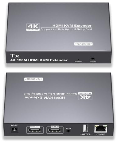 RYXN Extender USB KVM HDMI su Cat6 trasmette 4K a 30Hz fino a 120 m, con 2 porte USB, supporta mouse e tastiera telecomando, entrambe le estremità dispongono di funzione di estrazione audio